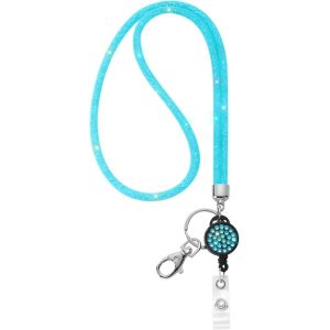 Lanyard Retractable Crystal Bling Cruise Travel ID Blue