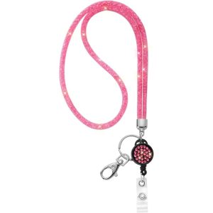 Lanyard Retractable Crystal Bling Cruise Travel ID Pink