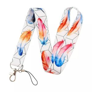 Lanyard Polyester Cruise Travel ID Feathers Vibrant
