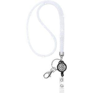 Lanyard Retractable Crystal Bling Cruise Travel ID White